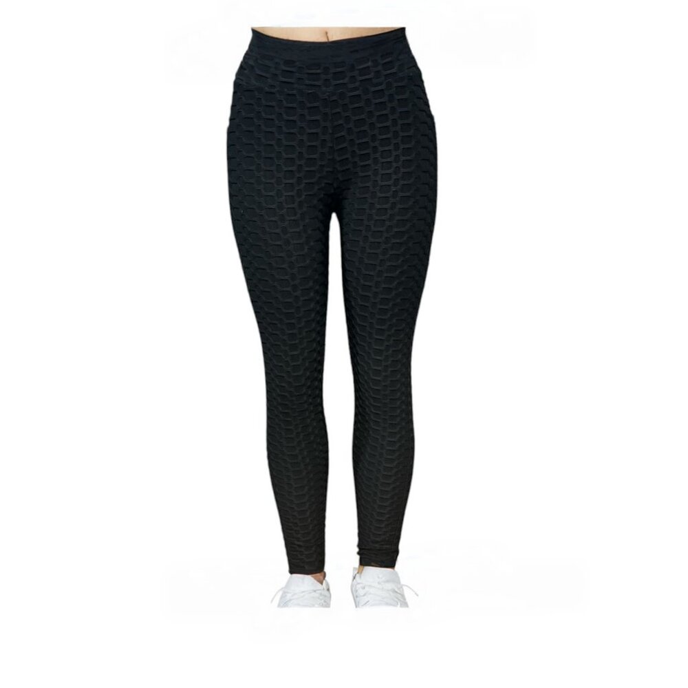 Women's High-Waist Honeycomb Textured Leggings with Butt-Lifting Effect - Class